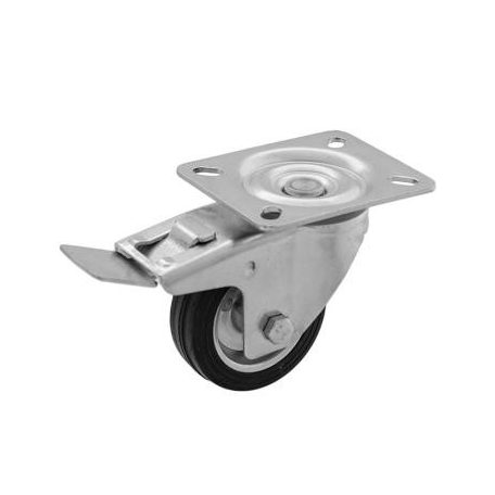 Műszerkocsi kerék, talplemezes, fékes, tömörgumis, 80 mm