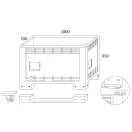 Zárt oldalú 300 l-es műanyag box-konténer, 4 lábas, 