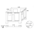 Perforált oldalú 680 l-es box-konténer, 4 lábas