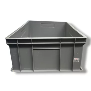   Euro Műanyag Láda 600X400X200 mm, Erősített Zárt Markolat, Szürke