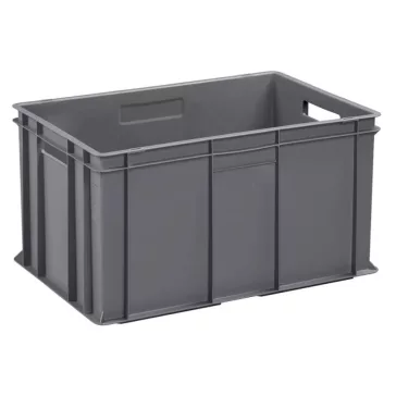   Euro Műanyag Láda 600X400X320 mm, szürke, erősített alj, nyitott markolat