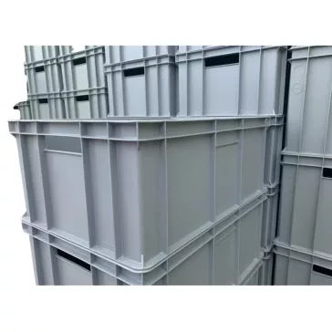   Euro Műanyag Láda 600X400X320 mm, szürke, erősített alj, nyitott markolat