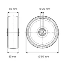 Villagkerék PUR felülettel 80 mm, Novatech, Novatech, ETX080x80-Ø20 HL85-A