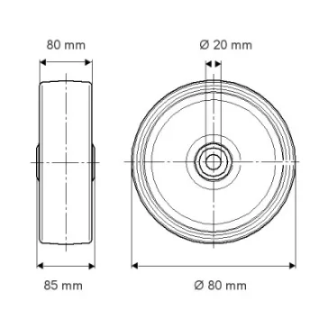   Villagkerék PUR felülettel 80 mm, Novatech, Novatech, ETX080x80-Ø20 HL85-A