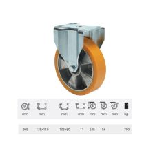   Nagy teherbírású fix görgő, poliuretán futófelüle, 200 mm, 700 kg