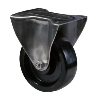   Hőálló (+280 C-ig) Fix kerék, horganyzott villába szerelve, fenolgyantával kevert futófelület, 80 mm, 120 kg teherbírás, talpas felfogatás