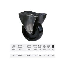   Hőálló (+280 C-ig) Fix kerék, horganyzott villába szerelve, fenolgyantával kevert futófelület, 80 mm, 120 kg teherbírás, talpas felfogatás