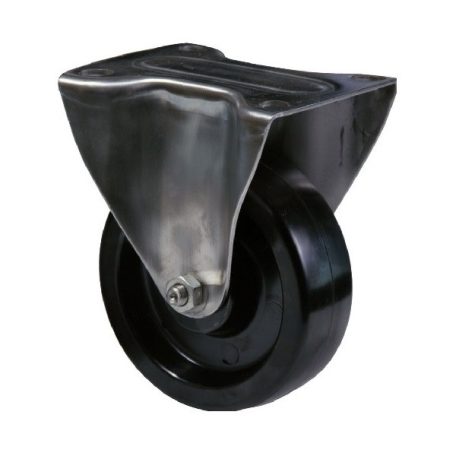 Hőálló (+280 C-ig) Fix kerék, horganyzott villába szerelve, fenolgyantával kevert futófelület, 125 mm, 150 kg teherbírás, talpas felfogatás