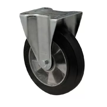   FIx kerék, horganyzott villába szerelve, fekete tömörgumi futófelülettel, 100 mm, 180 kg, talpas felfogatás