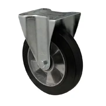   FIx kerék, horganyzott villába szerelve, fekete tömörgumi futófelülettel, 160 mm, 350 kg, talpas felfogatás