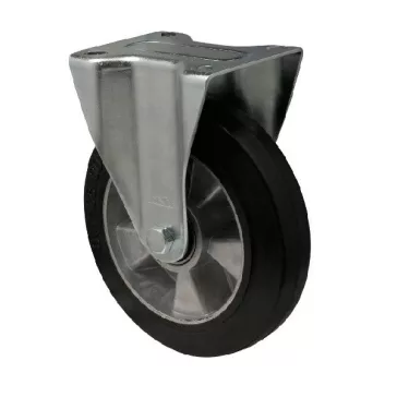   Fix kerék, horganyzott villába szerelve, fekete tömörgumi futófelülettel, 200 mm, 400 kg, talpas felfogatás