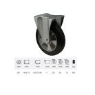 Fix kerék, horganyzott villába szerelve, fekete tömörgumi futófelülettel, 200 mm, 400 kg, talpas felfogatás