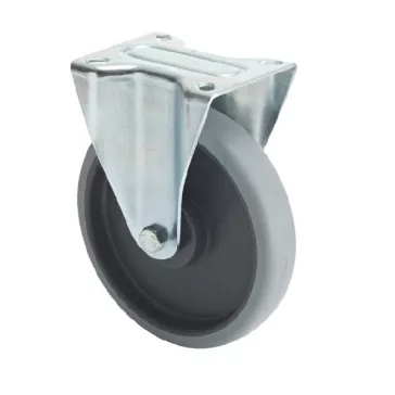   Fix kerék, horganyzott villába szerelve, prémium ECOFORMA tömörgumi futófelület, 125 mm, 150 kg teherbírás, talpas felfogatás