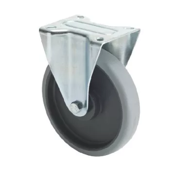   Fix kerék, horganyzott villába szerelve, prémium ECOFORMA tömörgumi futófelület, 160 mm, 200 kg teherbírás, talpas felfogatás