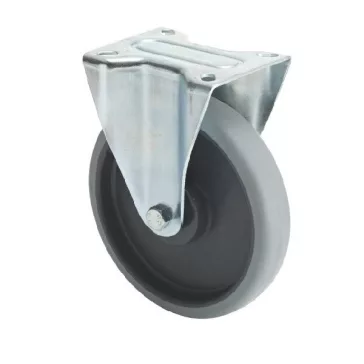   Fix kerék, horganyzott villába szerelve, prémium ECOFORMA tömörgumi futófelület, 200 mm, 225 kg teherbírás, talpas felfogatás