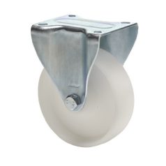  Fix kerék, (polipropilén) műanyag futófelület, horganyzott villába szerelve, 80 mm, 100 kg teherbírás, talpas felfogatás