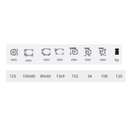 Szürke nyommentes tömörgumis fix villás kerék 125-ös