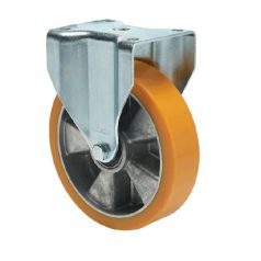  Fix kerék, Poluretán futófelülettel, horganyzott villába szerelve, 200 mm, 500 kg teherbírás, talpas felfogatás