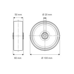 Öntöttvas Kerék Pur Futófelülettel 100-As