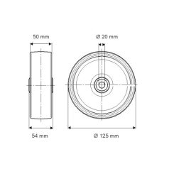 Öntöttvas Kerék Pur Futófelülettel 125-Ös