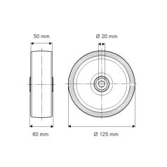 Öntöttvas Kerék Pur Futófelülettel 125-Ös
