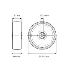 Öntöttvas Kerék Pur Futófelülettel 160-As