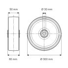 Öntöttvas Kerék Pur Futófelülettel 300 mm
