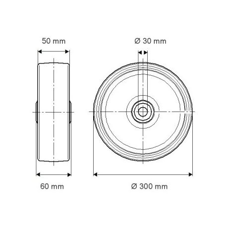 Öntöttvas Kerék Pur Futófelülettel 300 mm