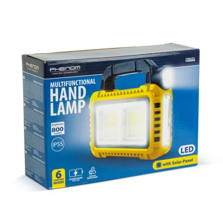 Multifunkciós kézi lámpa - szolár panel, USB-C - 6 világítási mód, 8 LED, 3600 mAh