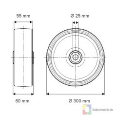   Alumínium Keréktárcsa, Fekete, Elasztikus Gumi Futófelület, Precíziós Golyóscsapágy 300 mm