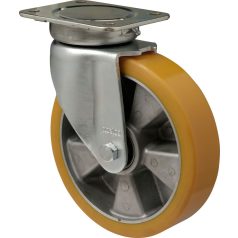   Nagy teherbírású forgó kerék, poliuretán futófelület, horganyzott villába szerelve, 200 mm, 800 kg teherbírás,