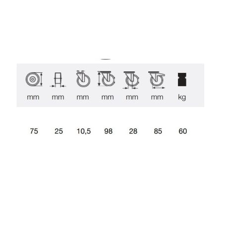 Intézményi szürke nyommentes hátfuratos önbeálló kerék 75-ös