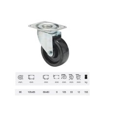   Hőálló (+280 C-ig), önbeálló, Talpas görgő, 80 mm, 150 kg