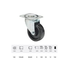   Hőálló (+280 C-ig), önbeálló, Talpas görgő, 100 mm, 150 kg