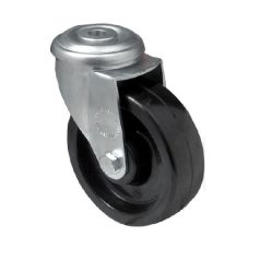   Hőálló (+280 C-ig) Forgó kerék, horganyzott villába szerelve, fenolgyantával kevert futófelület, 100 mm, 150 kg teherbírás, furatos felfogatás