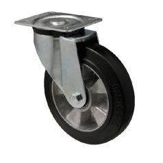   Forgó kerék, horganyzott villába szerelve, fekete tömörgumi futófelülettel, 100 mm, 180 kg, talpas felfogatás
