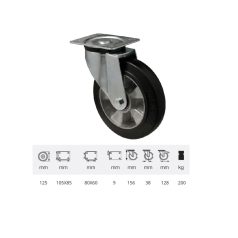 Tömörgumis, Talpas, Önbeálló görgő, 125 mm, 200 kg