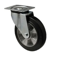   Forgó kerék, horganyzott villába szerelve, fekete tömörgumi futófelülettel, 160 mm, 350 kg, talpas felfogatás