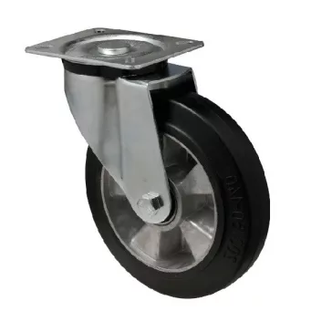   Forgó kerék, horganyzott villába szerelve, fekete tömörgumi futófelülettel, 160 mm, 350 kg, talpas felfogatás