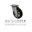 Forgó kerék, horganyzott villába szerelve, fekete tömörgumi futófelülettel, 160 mm, 350 kg, talpas felfogatás