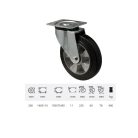 Forgó kerék, horganyzott villába szerelve, fekete tömörgumi futófelülettel, 200 mm, 400 kg, talpas felfogatás