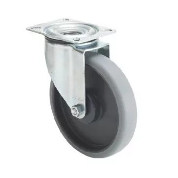   Forgó kerék, horganyzott villába szerelve, prémium ECOFORMA tömörgumi futófelület, 125 mm, 150 kg teherbírás, talpas felfogatás