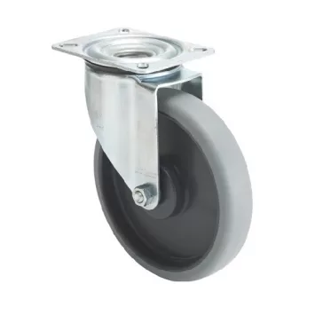   Forgó kerék, horganyzott villába szerelve, prémium ECOFORMA tömörgumi futófelület, 160 mm, 200 kg teherbírás, talpas felfogatás