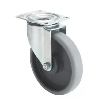   Forgó kerék, horganyzott villába szerelve, prémium ECOFORMA tömörgumi futófelület, 200 mm, 225 kg teherbírás, talpas felfogatás