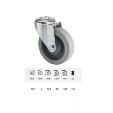   PERFORMA tömörgumis, Hátfuratos, Önbeálló görgő,100 mm, 150 kg