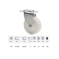 Poliamid, Hátfuratos, Önbeálló görgő, 100 mm, 150 kg