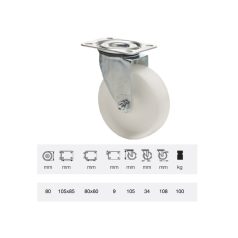 Polipropilén, Talpas, Önbeálló görgő, 80 mm, 150 kg