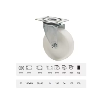 Polipropilén, Talpas, Önbeálló görgő, 80 mm, 150 kg