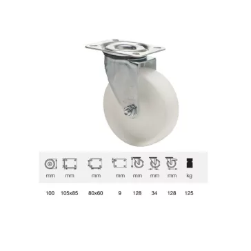 Poliamid, Talpas, Önbeálló görgő, 100 mm, 150 kg