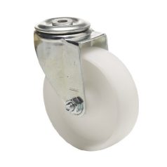   Forgó kerék, (polipropilén) műanyag futófelület, horganyzott villába szerelve, 100 mm, 150 kg teherbírás, furatos felfogatás